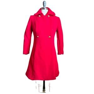 Saks Fifth Avenue Red Wool Coat ILGWU Vintage Mod Double Breasted A-Line XXS/XS